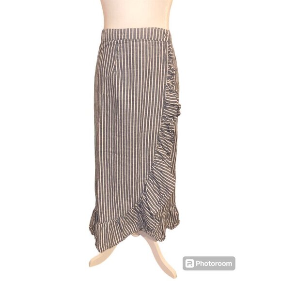 RACHEL Rachel Roy Wrap Boho Striped Midi Summer Skirt 100% Cotton Size XS - Picture 1 of 15
